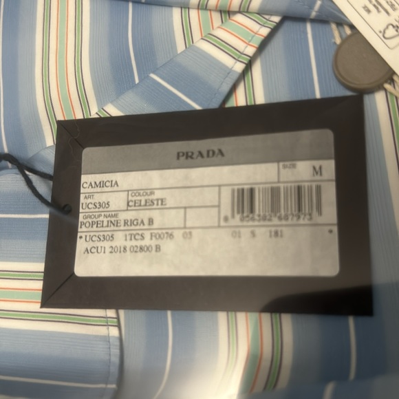 Prada Camica Celeste Short Striped Blue Sleeved Shirt - Picture 3 of 5